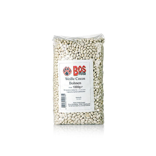 1 kg of small, dried, white cocobeans, also known as Bohnen, ready to use in cooking and baking