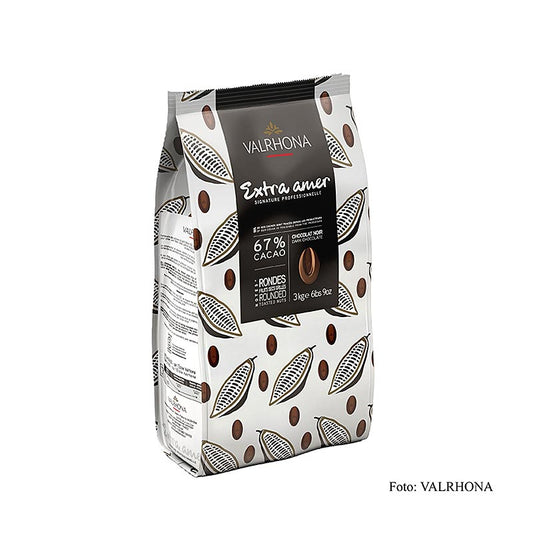 Valrhona Extra Amer, dunkle Couverture, Callets, 67% Kakao, 3 kg - hochwertige dunkle Schokolade für professionelle Verwendung