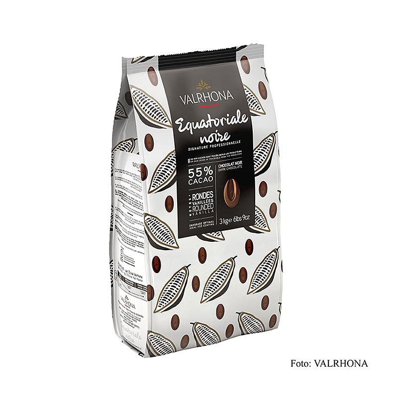 Valrhona Equatoriale Noire, dunkle Couverture Callets, 55% Kakao, 3 kg - hochwertige Schokolade für feine Patisserie und Desserts