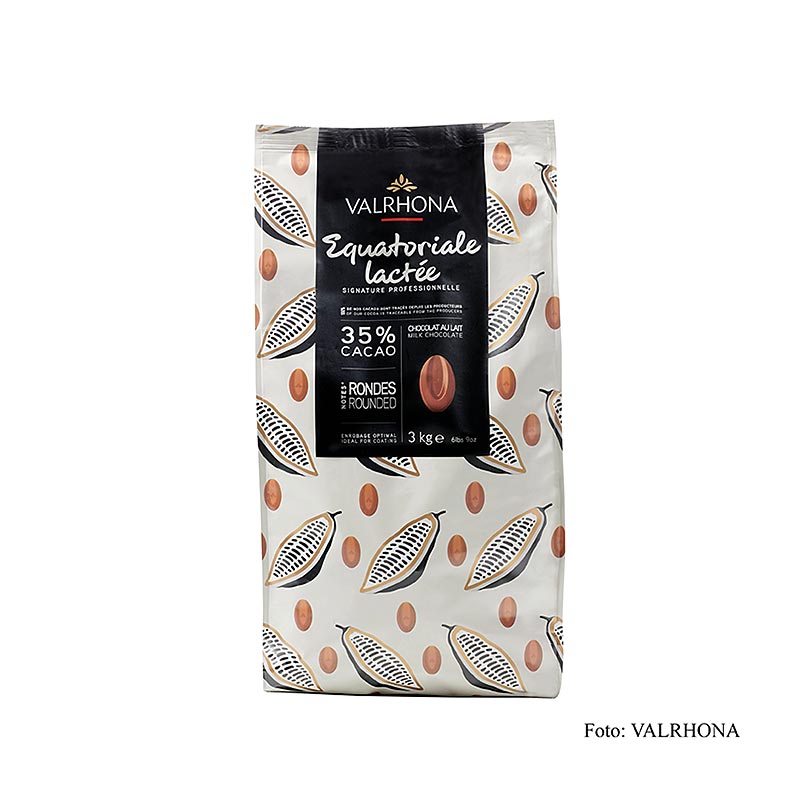 Valrhona Equatoriale Lactée, Vollmilch Couverture, Callets, 35% Kakao, 3 kg - high quality milk chocolate couverture callets with 35% cocoa content, perfect for professional pastry and confectionery use