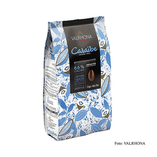 Valrhona Pur Caraibe Grand Cru dunkle Couverture, Callets, 66% Kakao, 3 kg - Hochwertige dunkle Schokoladenüberzugskügelchen