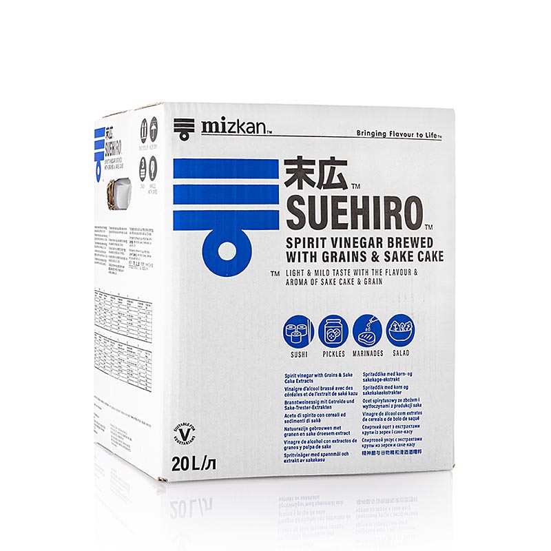 20 liter bottle of Suehiro Sushi Rice Vinegar and Wheat Vinegar with Salt by Mizkan (English)