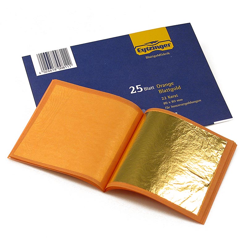 Gold - Blattgold Heftchen, 22 Karat, 80 x 80 mm, E175, 25 Blatt ist ein hochwertiges Produkt aus 22 Karat Goldblättchen, die in einem Heftchen mit 25 Blättern geliefert werden