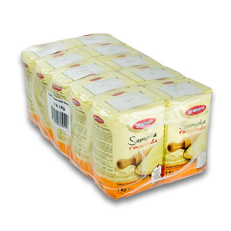 High-quality 10 kg package of Hartweizengrieß, Semola rimacinata by Granoro, in 10 x 1000g bags (English)