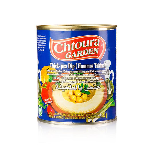 German: Hummus Tahini - Kichererbsenpüree mit Sesam, Chotura Garden, 850 g - Ein köstlicher Aufstrich aus pürierten Kichererbsen und Sesampaste