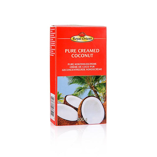 English: Organic 200g block of creamy coconut cream, perfect for cooking and baking