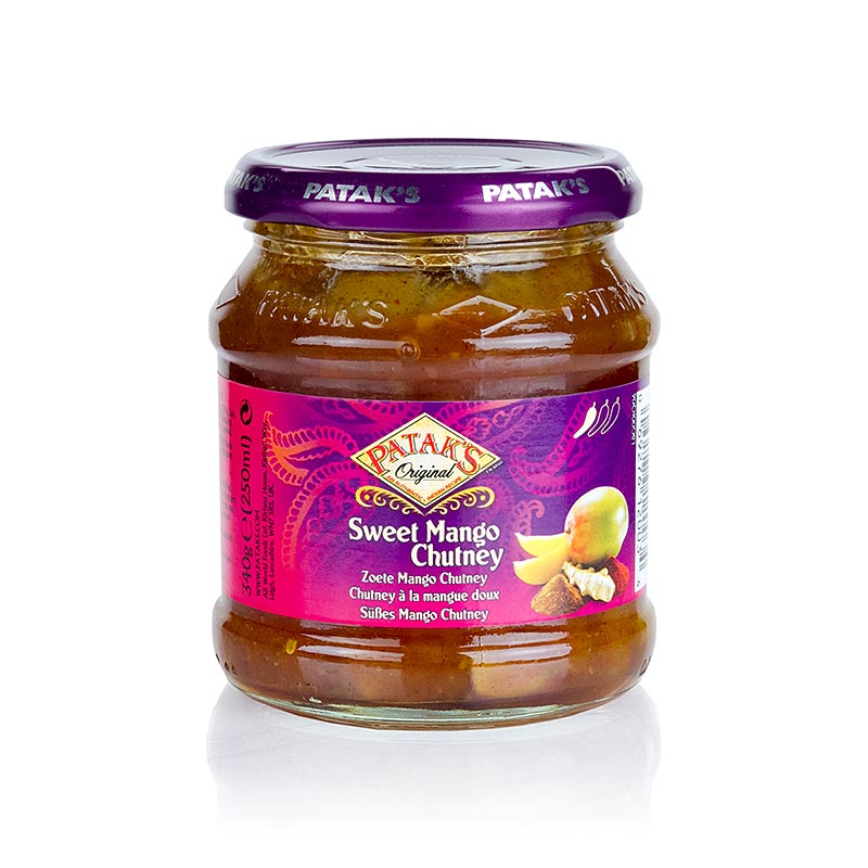 English

Alt text: A 340g jar of Patak's Mango Chutney, a sweet and mild condiment perfect for adding a touch of fruity flavor to your dishes