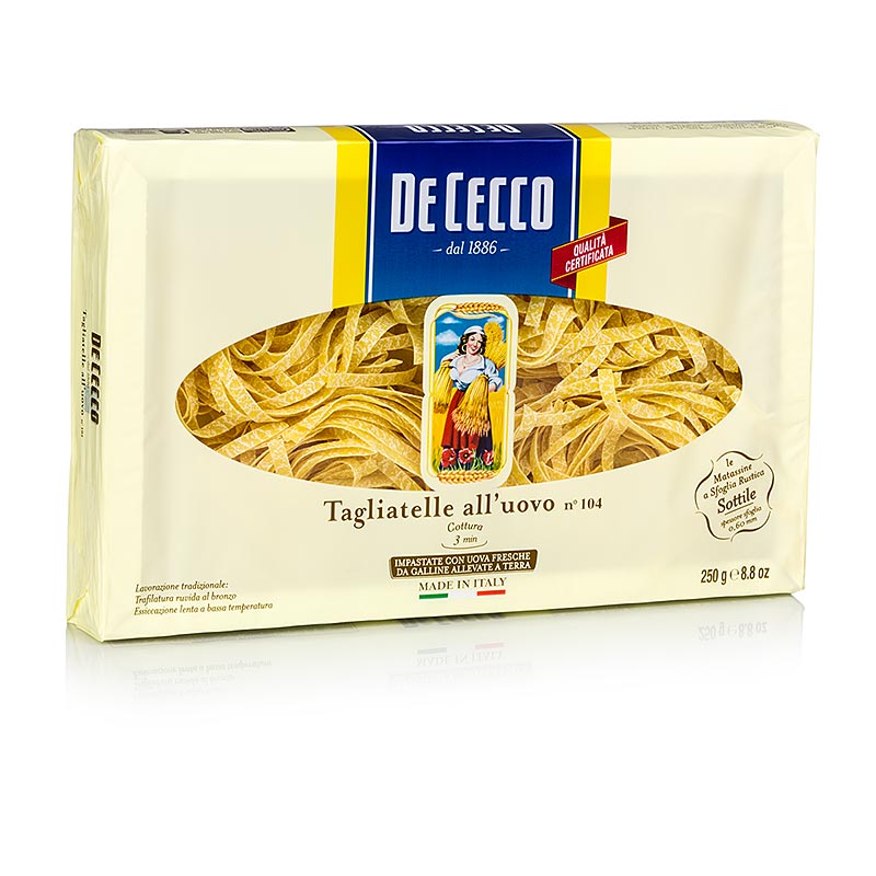 De Cecco Tagliatelle mit Ei, No104, 250 g - premium Italian egg pasta in 250 gram packaging