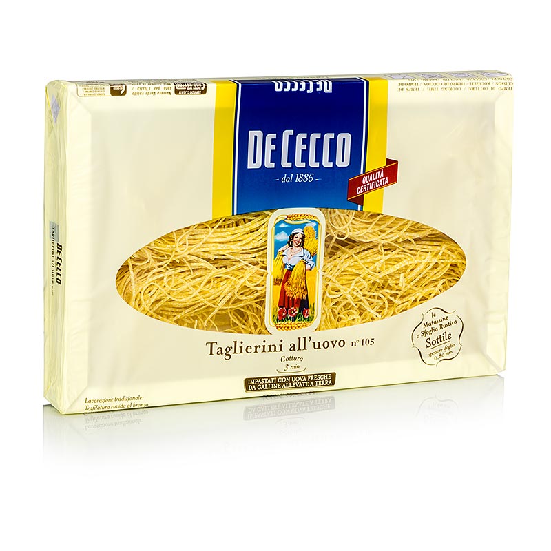 De Cecco Taglierini mit Ei, No105, 250 g, traditionelle italienische Eiernudeln, perfekt für leckere Pasta-Gerichte