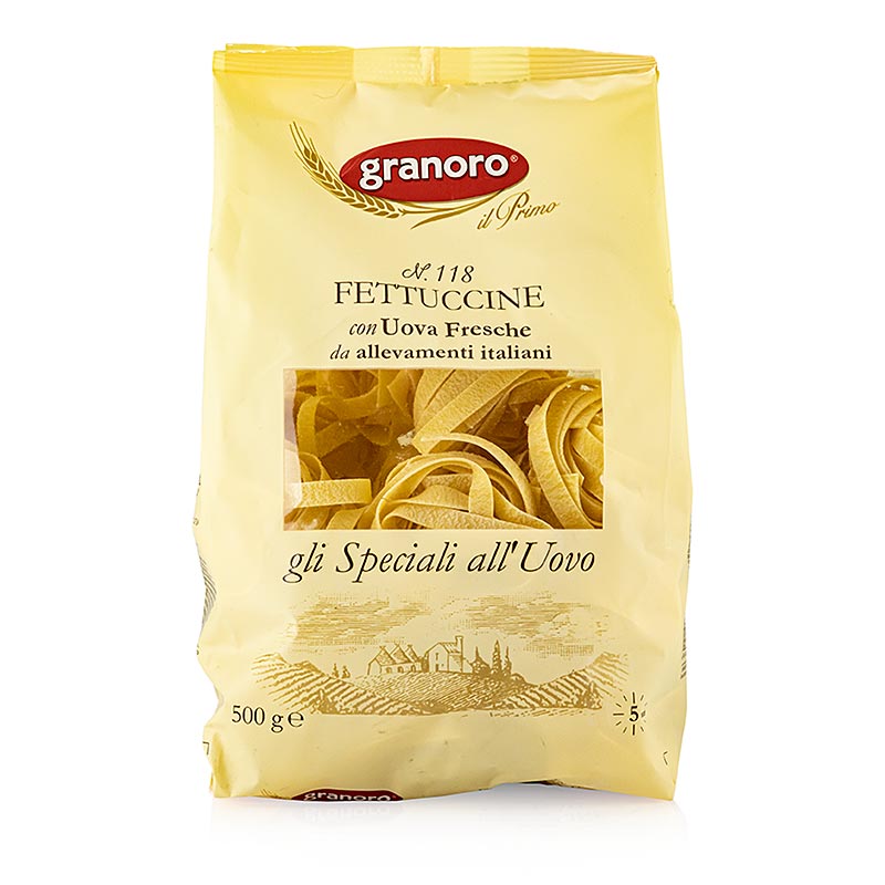 500g package of Granoro Fettuccine mit Ei, wide egg noodles nests, No118, ideal for delicious Italian pasta dishes