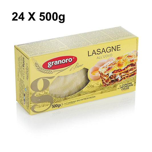 Granoro Lasagne mit Ei, 82 x 60 x 1mm, No120, 6 kg, 12 x 500g - Langgestreckte, dünne Lasagneplatten aus Hartweizengrieß und Ei, 82 x 60 x 1mm, No120, in einer Packung von 6 kg, aufgeteilt in 12 Beutel zu je 500g