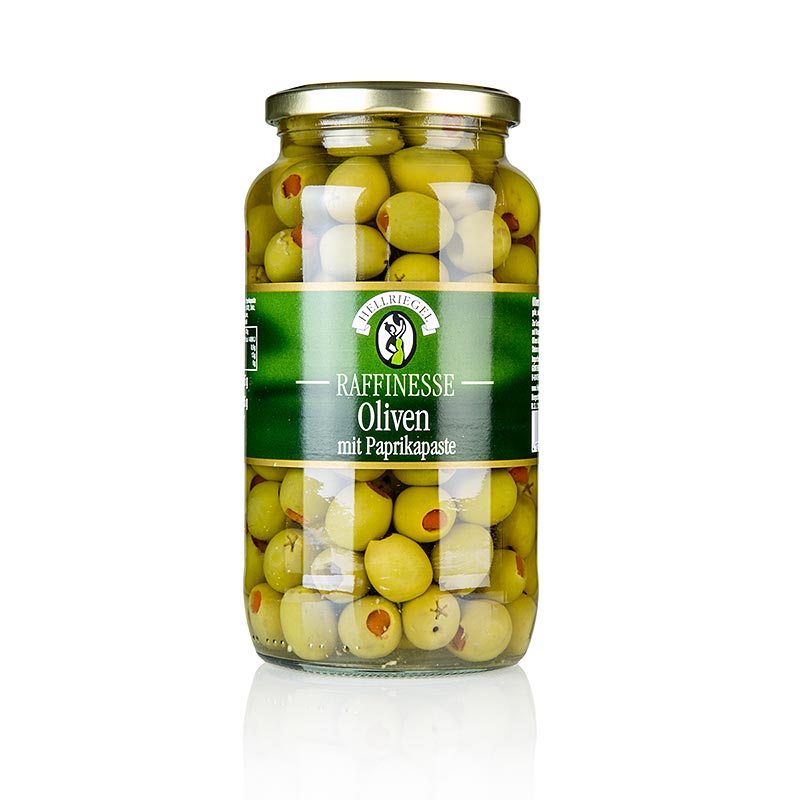 Green olives without pits, marinated in a refined paprika paste and brine, 935 grams