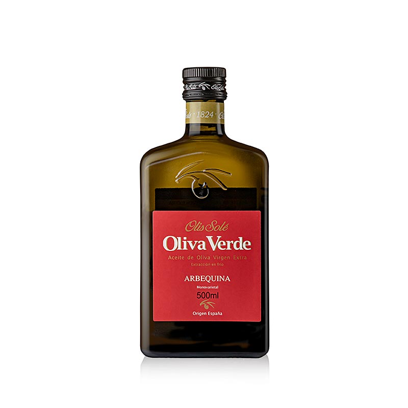 Natives Olivenöl Extra, Oliva Verde, Arbequina, rotes Etikett, 500 ml - kaltgepresstes Olivenöl aus Spanien, ideal zum Verfeinern von Salaten und Gerichten