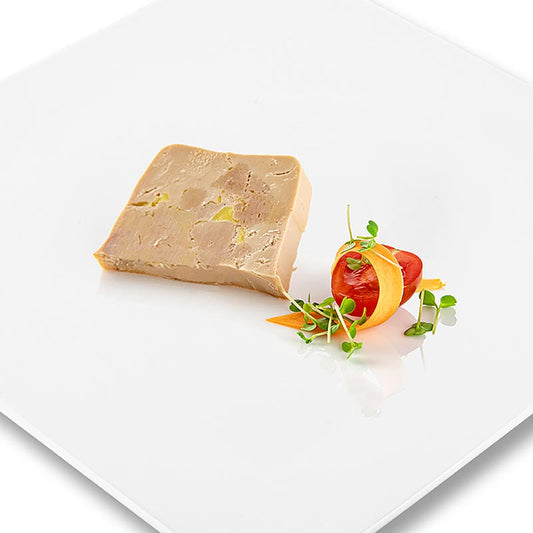 180g trapezoid-shaped half-preserved foie gras block with pieces by Rougié