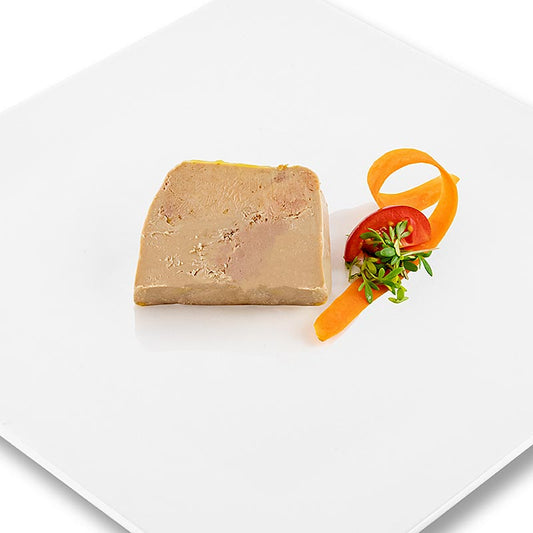 180g Rougié Foie Gras Half-Preserved Block with Pieces, Gänsestopfleberblock, Trapez-shaped, ideal for gourmet recipes and dishes