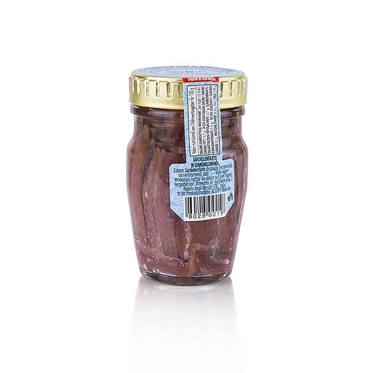 Delicious 80g jar of red anchovy fillets packed in sunflower oil