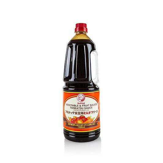 Große Flasche Bulldog Tonkatsu Sauce, Würzsauce mit genetisch veränderten Zutaten, 1,8 l