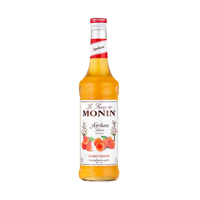 English: Delicious and versatile Monin Apricot Syrup, 700 ml bottle for cocktails and beverages