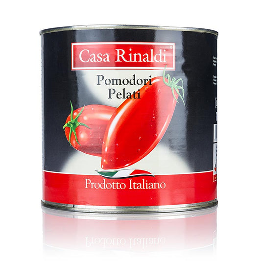 Large can of 255 kg whole peeled tomatoes, illustrating the product