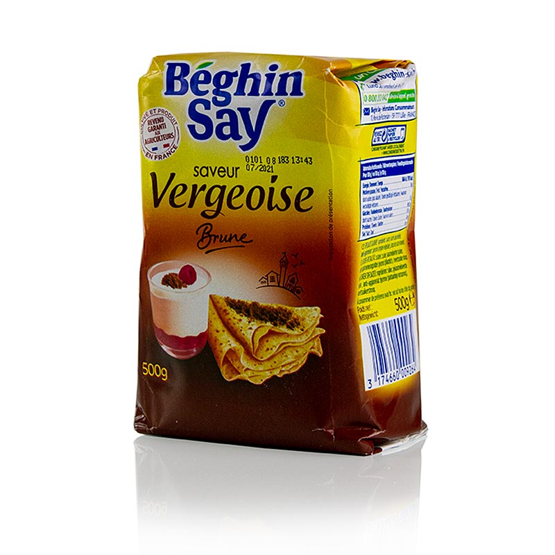 Vergeoise Zucker, a 500 g package of brown sugar with caramel flavoring