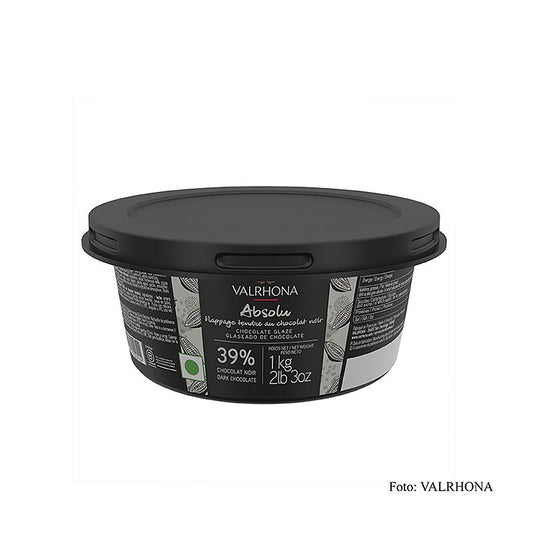 Valrhona Nappage Absolu is a rich and luxurious bittersweet chocolate glaze, ideal for covering and decorating cakes and pastries, in a 1 kg packaging