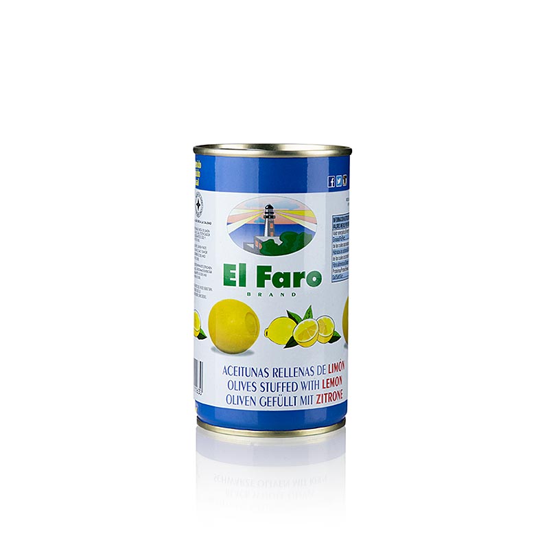 Green olives without pits, marinated in lemon paste, in brine, El Faro brand, 350 grams