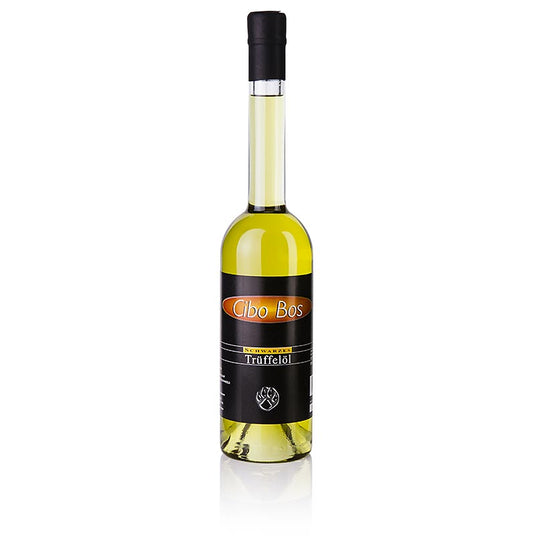 500 ml bottle of CIBO BOS olive oil with rich and savory black truffle flavor, perfect for enhancing your favorite dishes