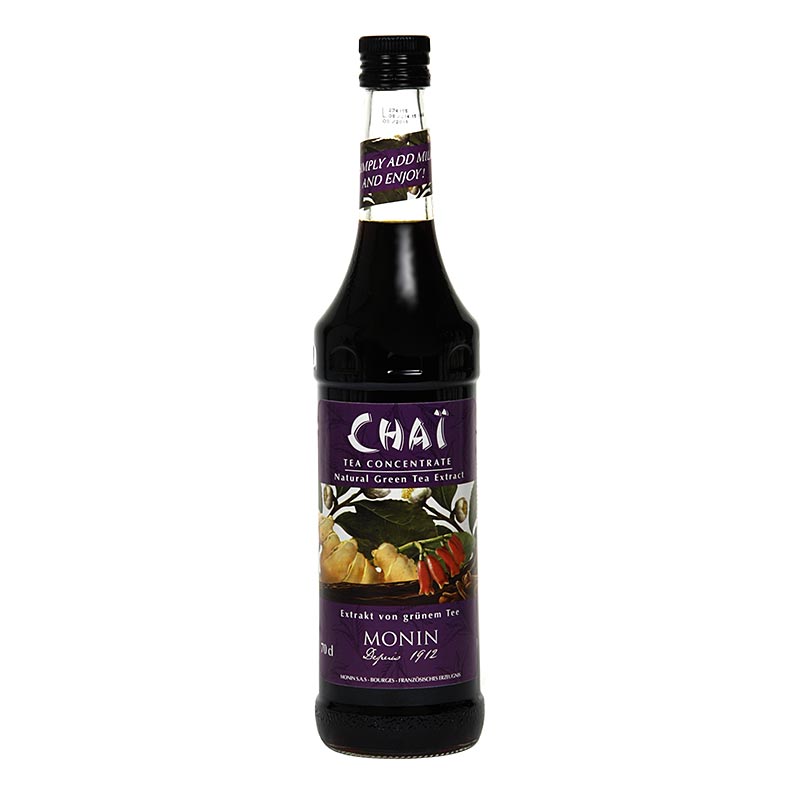 German

Alt Text: Chai - Gewürzter Tee Extrakt, 700 ml - Flasche mit aromatischem Tee-Extrakt, perfekt für die Zubereitung von würzigem Chai-Tee