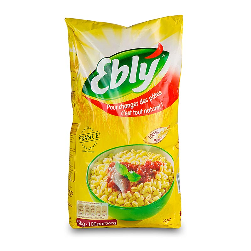 5 kg of pre-cooked Ebly soft wheat (tender wheat) in a convenient package (English)