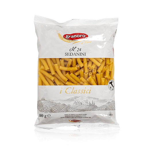 Granoro Sedanini, ähnlich der Penne Rigate, No24, 500 g - köstliche italienische Pasta in kurzer Röhrenform, perfekt für vielfältige Pasta-Gerichte