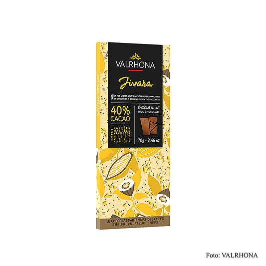 Valrhona Jivara - Vollmilchschokolade, 40% Kakao, 70 g - hochwertige Schokolade mit cremiger Vollmilch und einem Kakaoanteil von 40%, in einer 70g-Packung