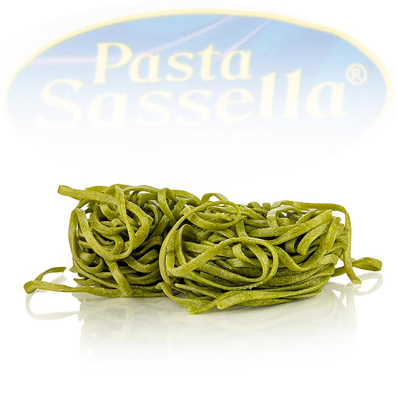 Frische Tagliarini mit grünem Spinat von Sassella, 500 g, Bandnudeln mit einer Dicke von 3mm -  alt text for the image