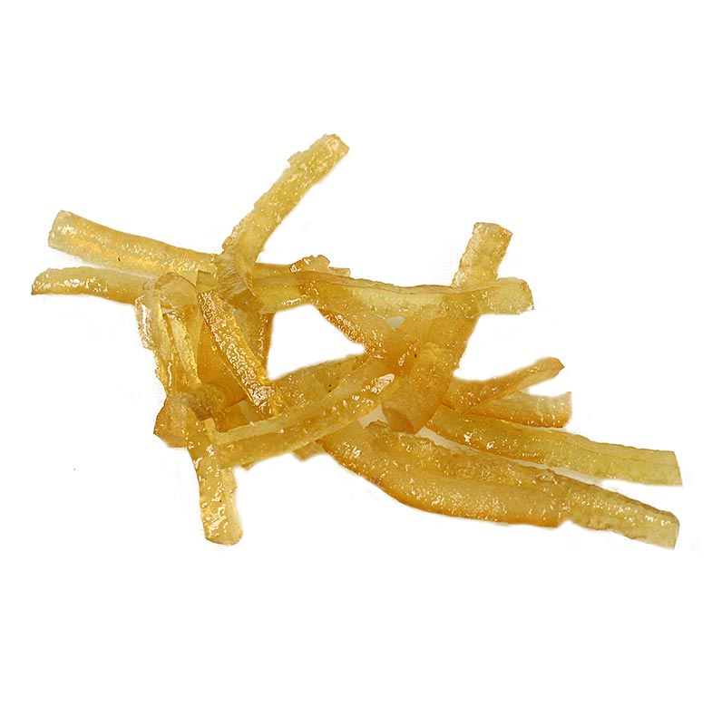 Two kilogram package of Corsiglia Facor candied lemon peel strips, Citronat-Succade (English)