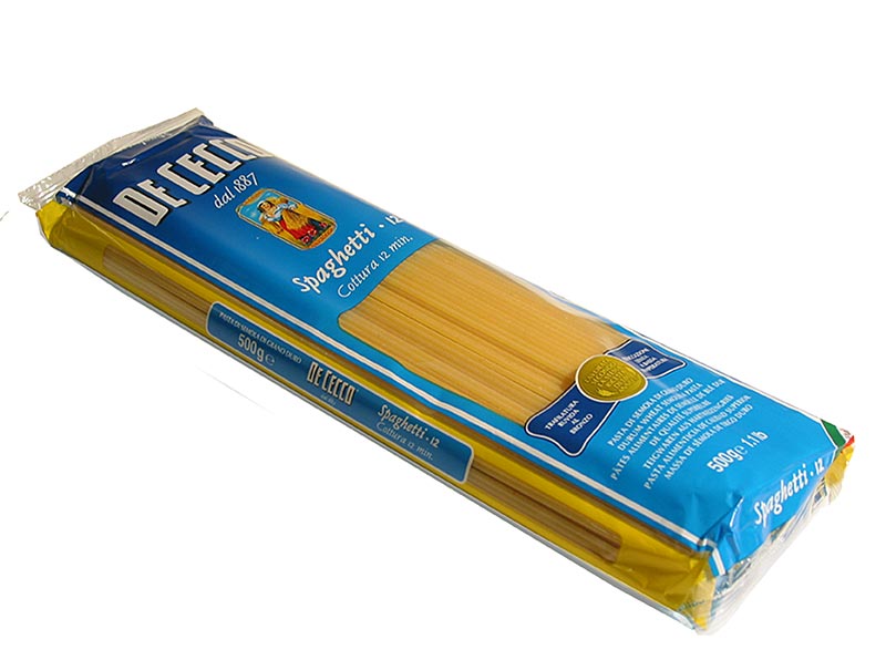 A 12 kg case of De Cecco Spaghetti No 12, containing 24 packs of 500g each