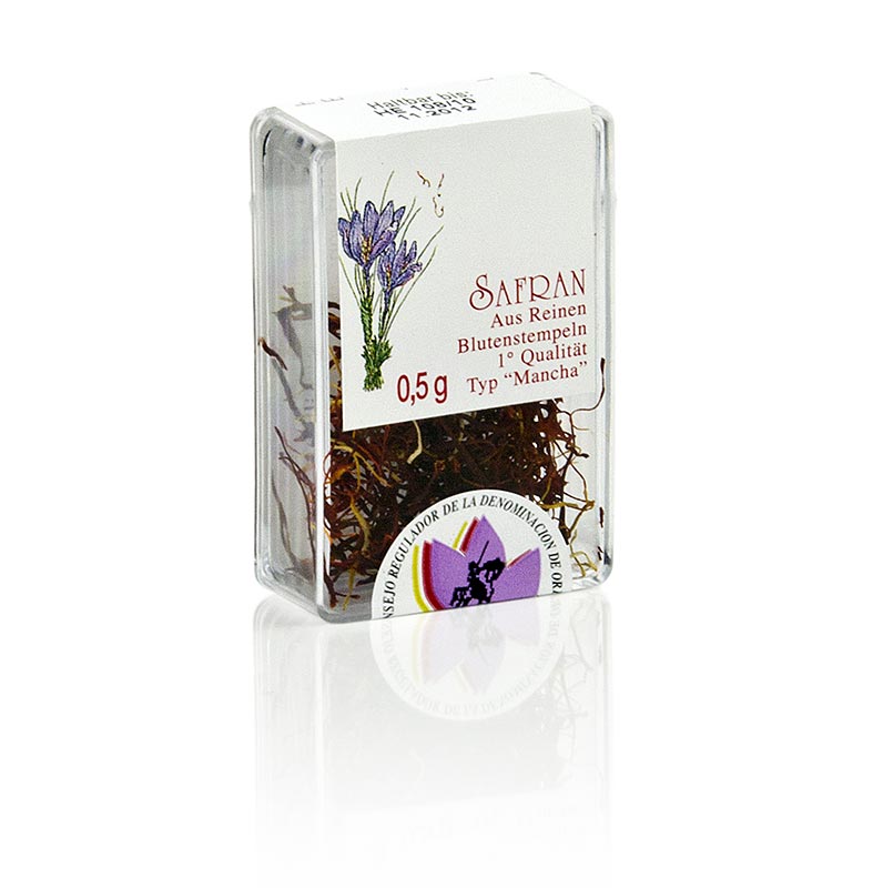 High-quality 05g package of Tartuflanghe Safran-Fäden, sourced from La Mancha, Spain, known for its premium saffron threads