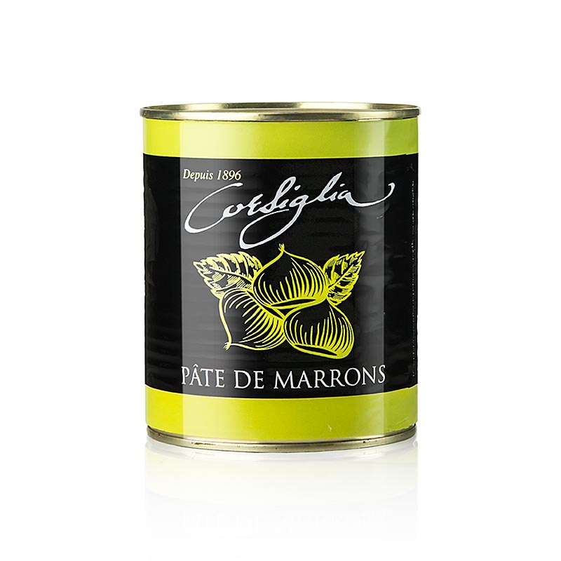 Maronen Paste in a green Corsiglia Facor 1 kg tin, sweet and firm consistency with a hint of vanilla flavor