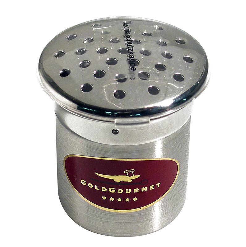 Gold - Edelstahlstreuer für Blattgoldflocken, ø 5cm/6cm hoch, ohne Inhalt, 1 St - a stainless steel shaker for gold leaf flakes, 5cm in diameter and 6cm high, without content, 1 piece