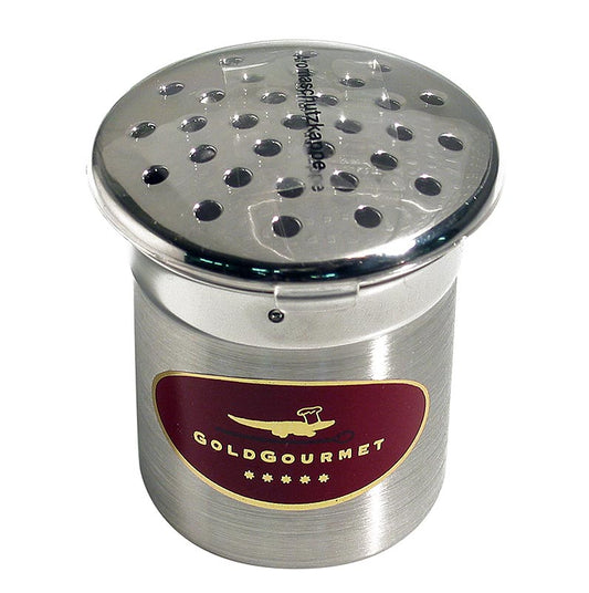 Gold - Edelstahlstreuer für Blattgoldflocken, ø 5cm/6cm hoch, ohne Inhalt, 1 St - a stainless steel shaker for gold leaf flakes, 5cm in diameter and 6cm high, without content, 1 piece