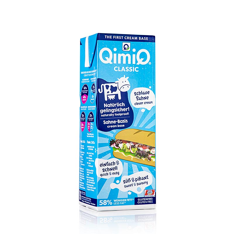 German

Alt text: QimiQ Classic Natur, ein vielseitiges Produkt mit 15% Fettgehalt, ideal zum Kochen, Backen und Verfeinern, in einer praktischen 1 kg Verpackung