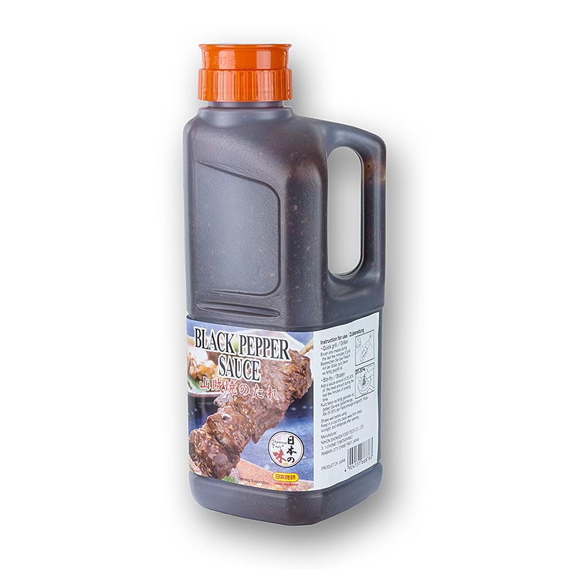 Large bottle of Sanzoku Schwarzer Pfeffer Sauce, a versatile dip and marinade (English)