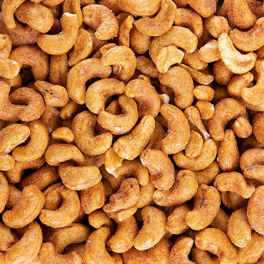 Großpackung mit 2,5 kg geräucherten Cashewkernen, verfeinert mit aromatischen Rauchgewürzen