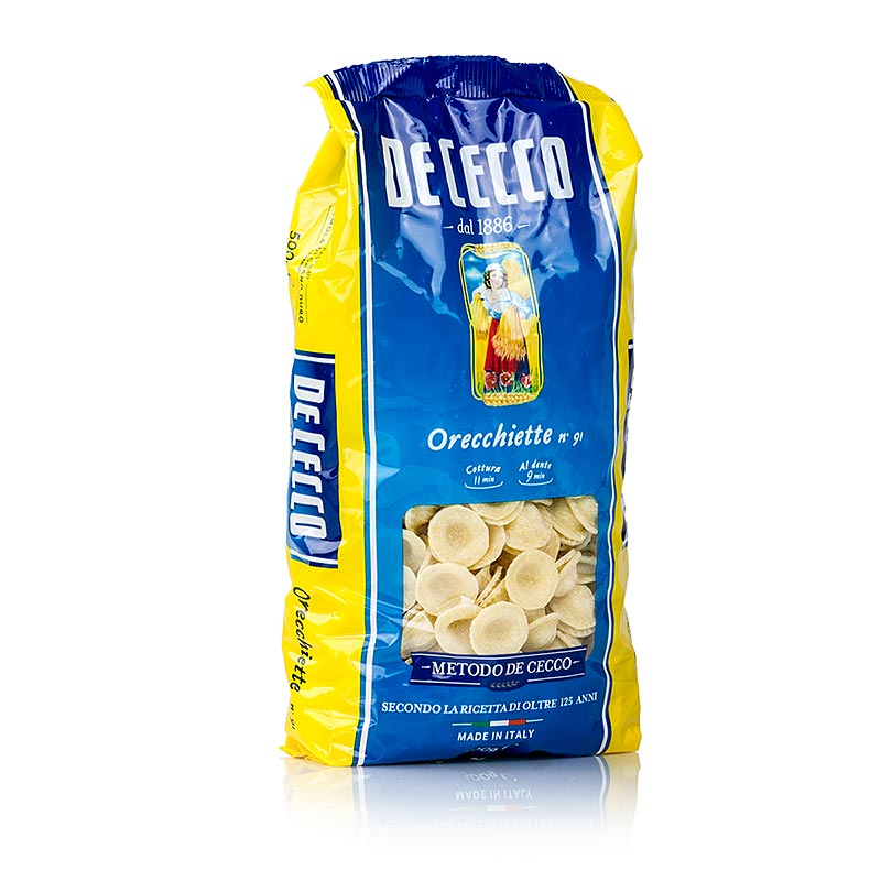 De Cecco Orecchiette, No91, 500 g - traditionelle italienische Pastasorte aus Hartweizengrieß