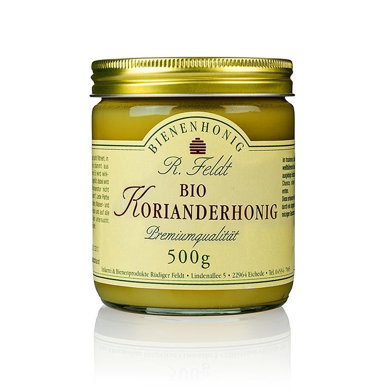 Organic 500g Feldt Koriander-Honig from the Carpathian Mountains, light, finely creamy, and spicy