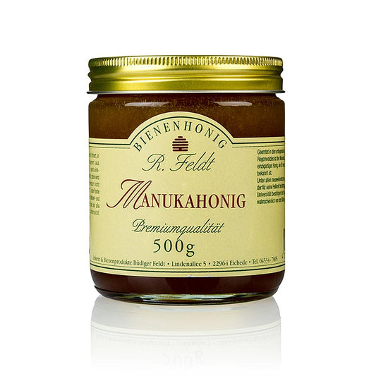 500g of dark, liquid, robust, herbal Manuka Honey from New Zealand