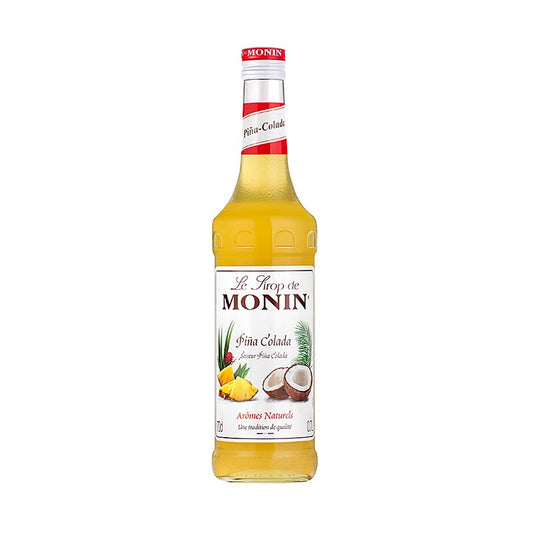 A 700 ml bottle of Monin Pina Colada syrup, perfect for creating delicious tropical cocktails and mocktails