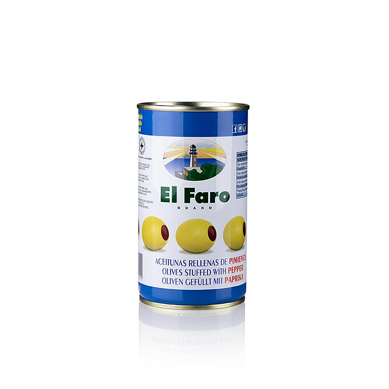 350 g jar of El Faro green olives without pits, marinated in a savory paprika paste, and preserved in brine