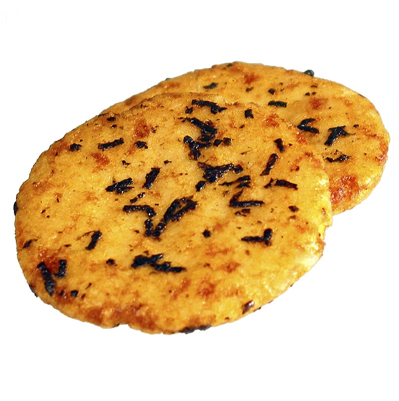 Reiscracker - Bin Bin Rice Crackers, approximately 7cm in diameter, seasoned with seaweed and soy sauce, 135g - ideal for a flavorful and crunchy snack (English)