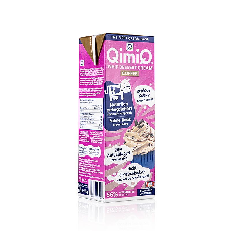 QimiQ Whip Kaffee, a cold-whippable cream dessert with 16% fat, in a 1 kg package, perfect for coffee lovers and sweet treat enthusiasts