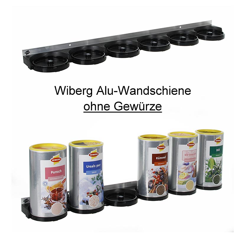 Wiberg Alu-Wandschiene für 6 Wiberg-Dosen, mit Magneten, 1 St - Aluminium wall rail for 6 Wiberg tins, with magnets, 1 piece