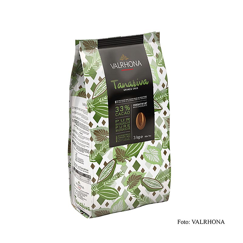 Valrhona Tanariva Grand Cru Vollmilch Couverture Callets, 33% Kakao, 3 kg, high-quality milk chocolate for professional baking and confectionery use